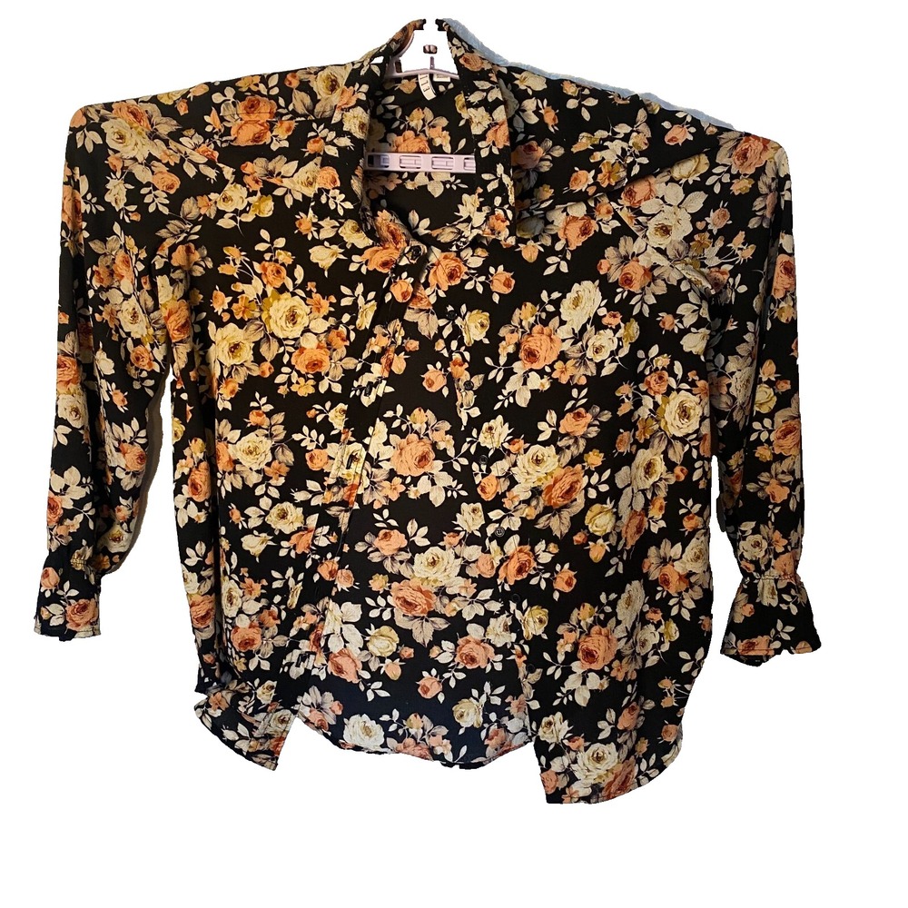 Elle Woman's‎ Multicolor Floral Stylish Look Stretch Button Up Shirt Size Large